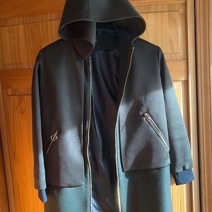 Top shop army green 3/4 coat w hood size 4 Us
